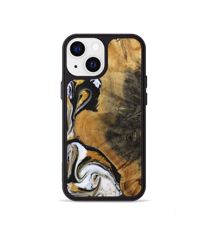iPhone 13 mini Wood+Resin Phone Case - Ervin (Black & White, 703181)