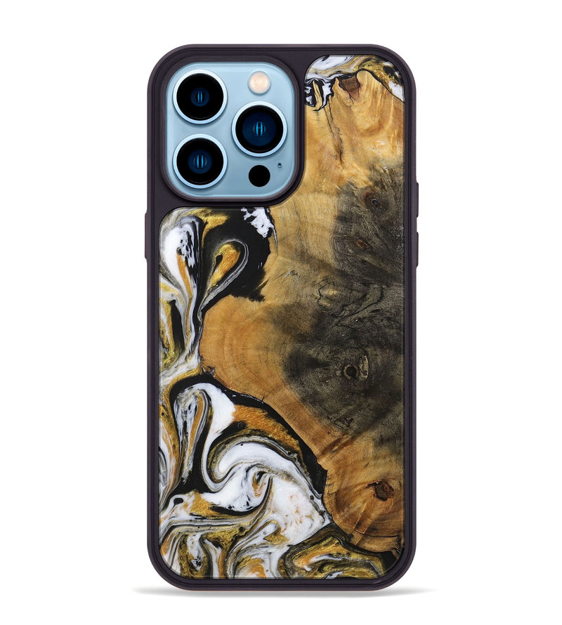 iPhone 14 Pro Max Wood+Resin Phone Case - Ervin (Black & White, 703181)