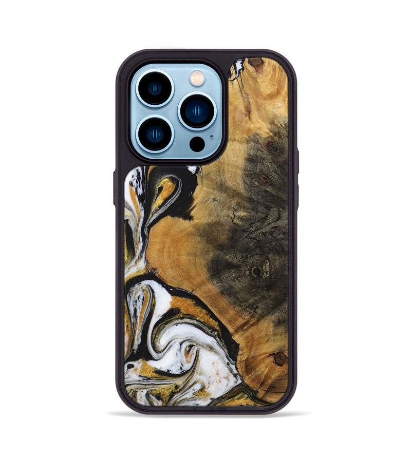 iPhone 14 Pro Wood+Resin Phone Case - Ervin (Black & White, 703181)