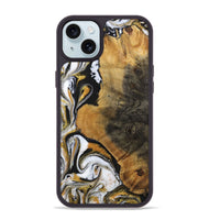 iPhone 15 Plus Wood+Resin Phone Case - Ervin (Black & White, 703181)