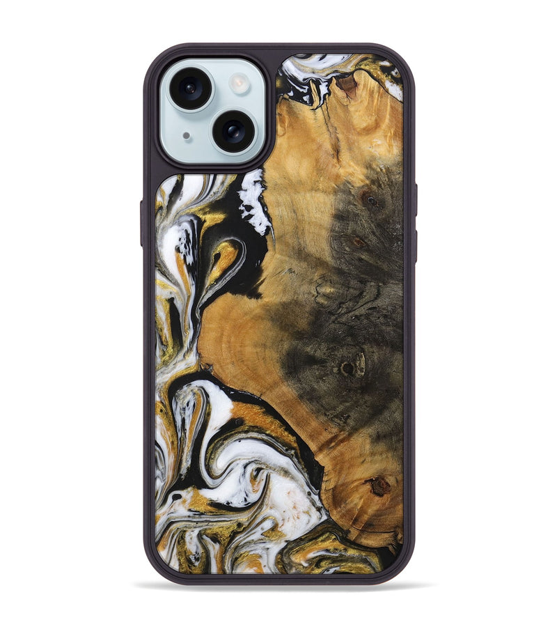 iPhone 15 Plus Wood+Resin Phone Case - Ervin (Black & White, 703181)