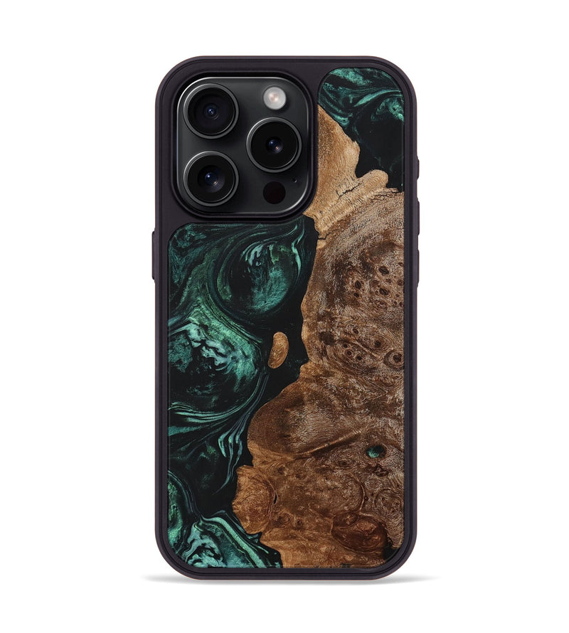 iPhone 15 Pro Wood+Resin Phone Case - Paislee (Green, 703349)