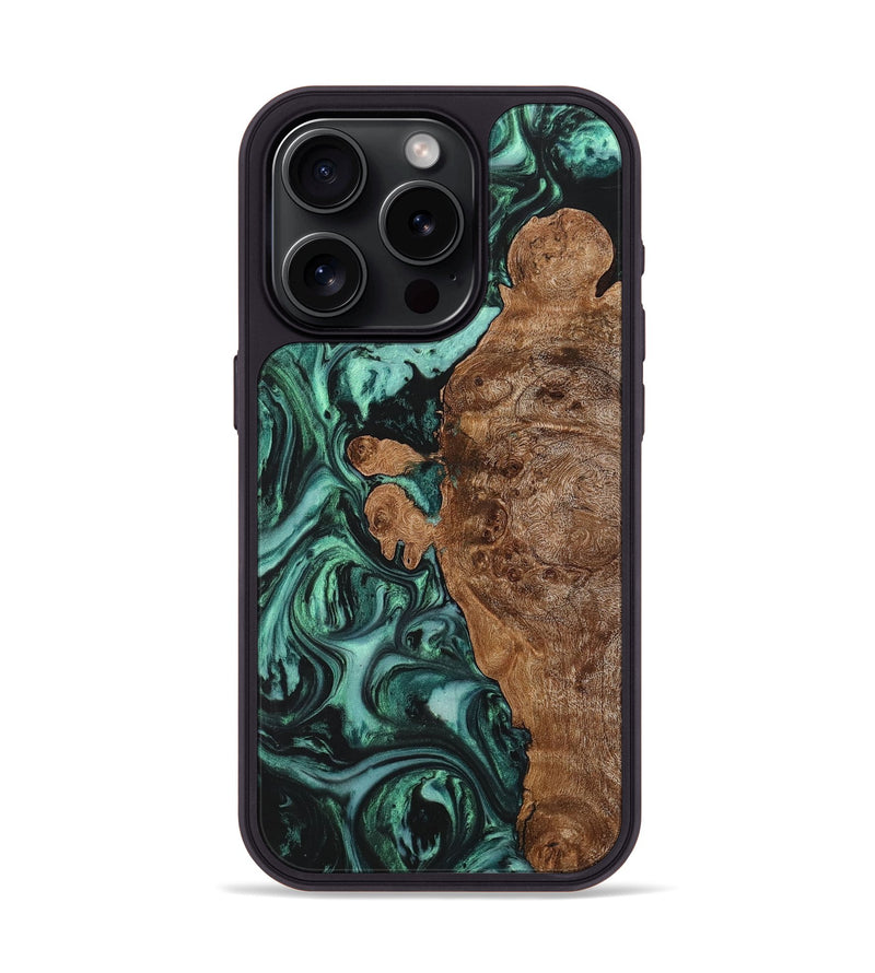 iPhone 15 Pro Wood+Resin Phone Case - Mathew (Green, 703355)