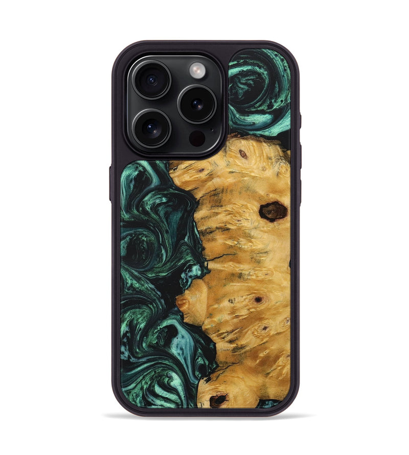iPhone 15 Pro Wood+Resin Phone Case - Herman (Green, 703359)