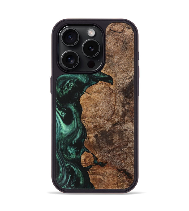 iPhone 15 Pro Wood+Resin Phone Case - Sonja (Green, 703361)