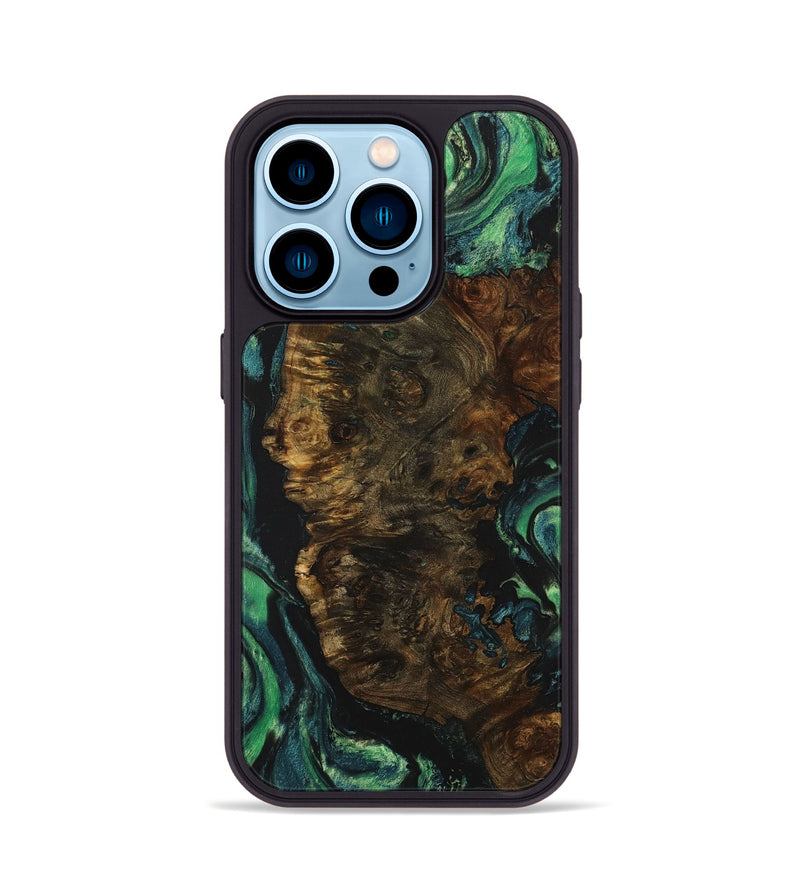 iPhone 14 Pro Wood+Resin Phone Case - Danielle (Green, 703362)