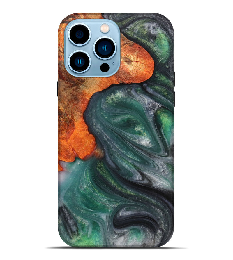 iPhone 14 Pro Max Wood+Resin Live Edge Phone Case - Jeremiah (Green, 703373)