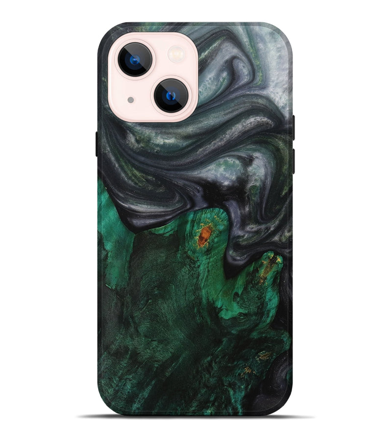 iPhone 14 Plus Wood+Resin Live Edge Phone Case - Julio (Green, 703374)