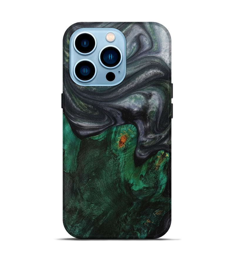 iPhone 14 Pro Wood+Resin Live Edge Phone Case - Julio (Green, 703374)
