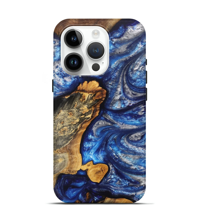 iPhone 15 Pro Wood+Resin Live Edge Phone Case - Jeri (Blue, 703379)