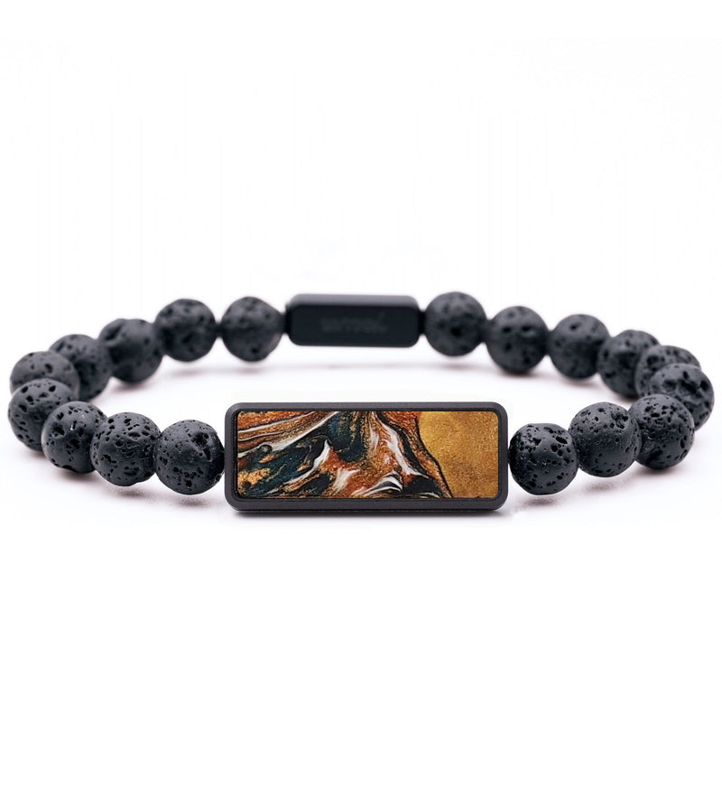 Lava Bead Wood+Resin Bracelet - Madisyn (Teal & Gold, 703457)