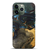 iPhone 13 Pro Max Wood+Resin Live Edge Phone Case - Denise (Teal & Gold, 703574)