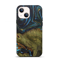 iPhone 13 Wood+Resin Live Edge Phone Case - Merle (Teal & Gold, 703575)