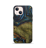 iPhone 13 mini Wood+Resin Live Edge Phone Case - Merle (Teal & Gold, 703575)