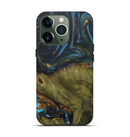 iPhone 13 Pro Wood+Resin Live Edge Phone Case - Merle (Teal & Gold, 703575)