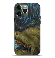 iPhone 13 Pro Max Wood+Resin Live Edge Phone Case - Merle (Teal & Gold, 703575)