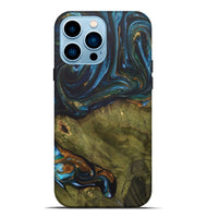iPhone 14 Pro Max Wood+Resin Live Edge Phone Case - Merle (Teal & Gold, 703575)