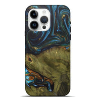iPhone 15 Pro Max Wood+Resin Live Edge Phone Case - Merle (Teal & Gold, 703575)
