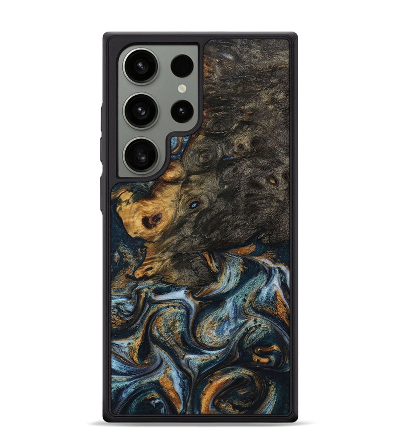 Galaxy S24 Ultra Wood+Resin Phone Case - Caleb (Teal & Gold, 703628)