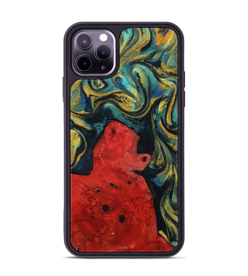 iPhone 11 Pro Max Wood+Resin Phone Case - Claude (Teal & Gold, 703629)