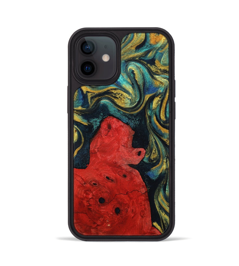 iPhone 12 Wood+Resin Phone Case - Claude (Teal & Gold, 703629)