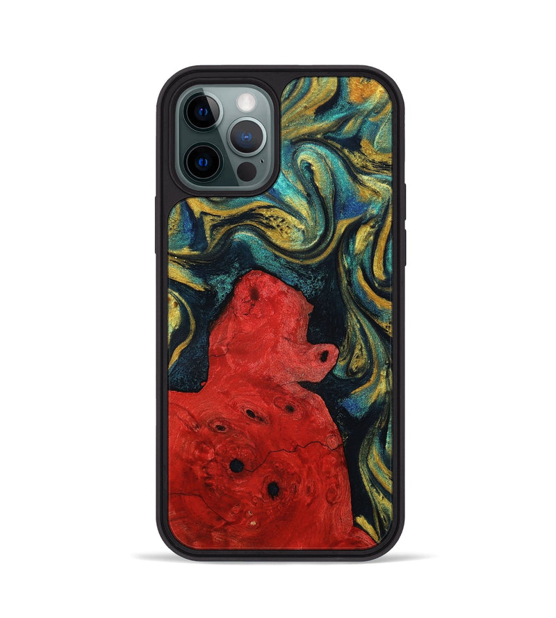 iPhone 12 Pro Wood+Resin Phone Case - Claude (Teal & Gold, 703629)