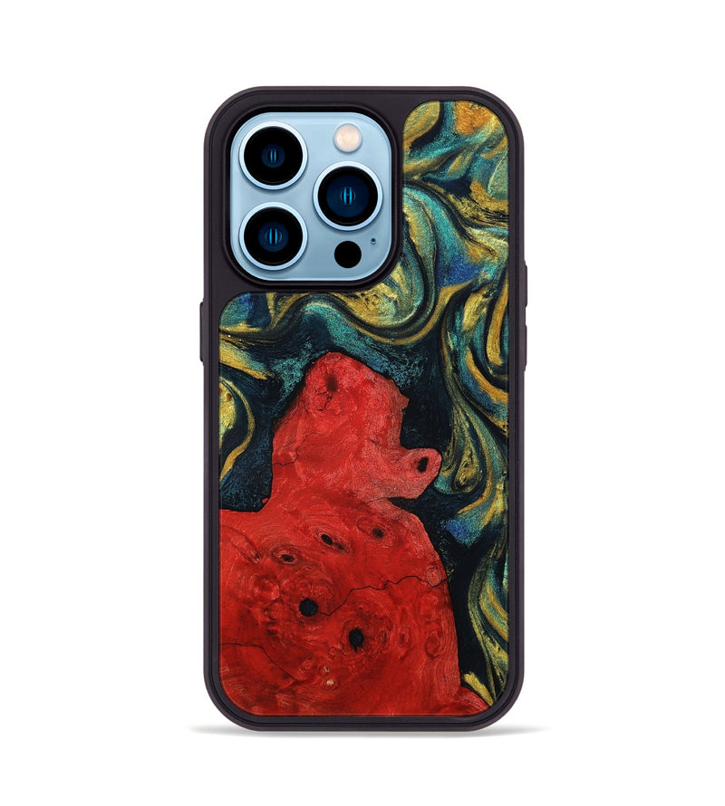 iPhone 14 Pro Wood+Resin Phone Case - Claude (Teal & Gold, 703629)