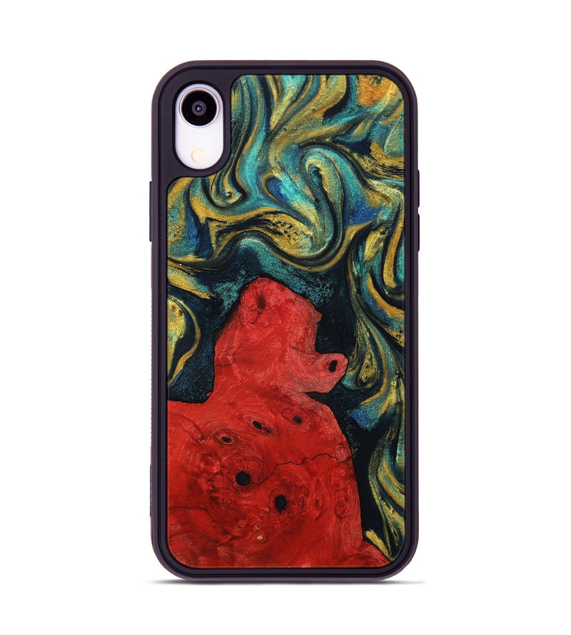 iPhone Xr Wood+Resin Phone Case - Claude (Teal & Gold, 703629)