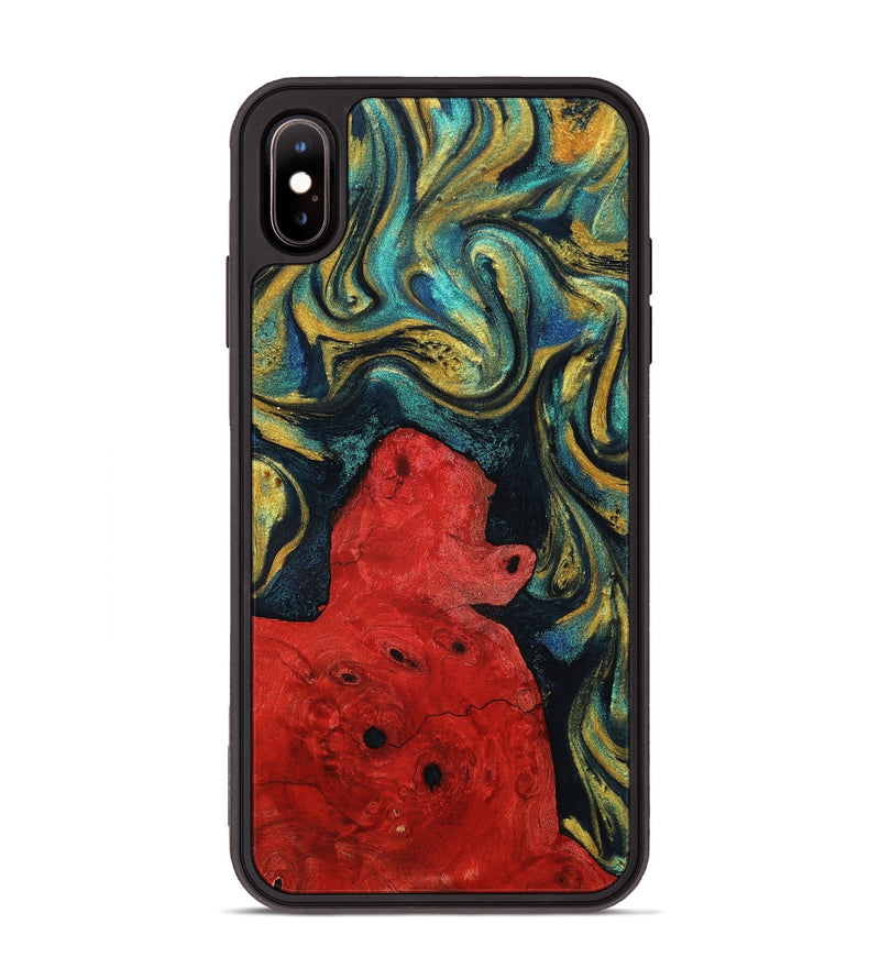 iPhone Xs Max Wood+Resin Phone Case - Claude (Teal & Gold, 703629)