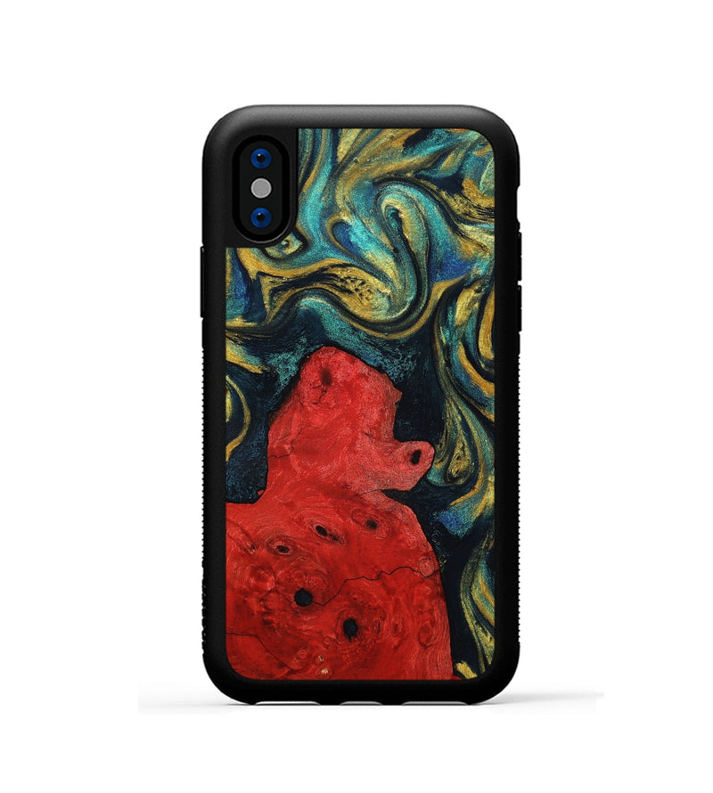 iPhone Xs Wood+Resin Phone Case - Claude (Teal & Gold, 703629)