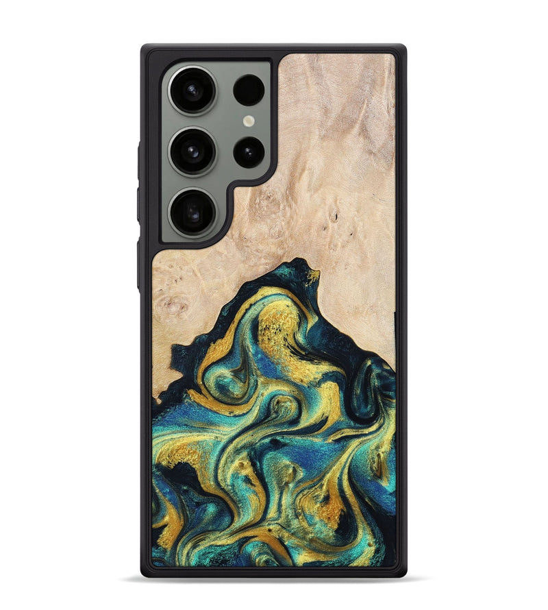Galaxy S24 Ultra Wood+Resin Phone Case - Wynter (Teal & Gold, 703631)