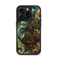 iPhone 15 Pro Wood+Resin Phone Case - Benjamin (Teal & Gold, 703635)
