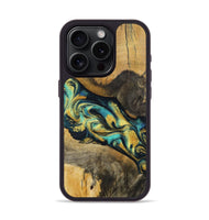 iPhone 15 Pro Wood+Resin Phone Case - Ana (Teal & Gold, 703636)