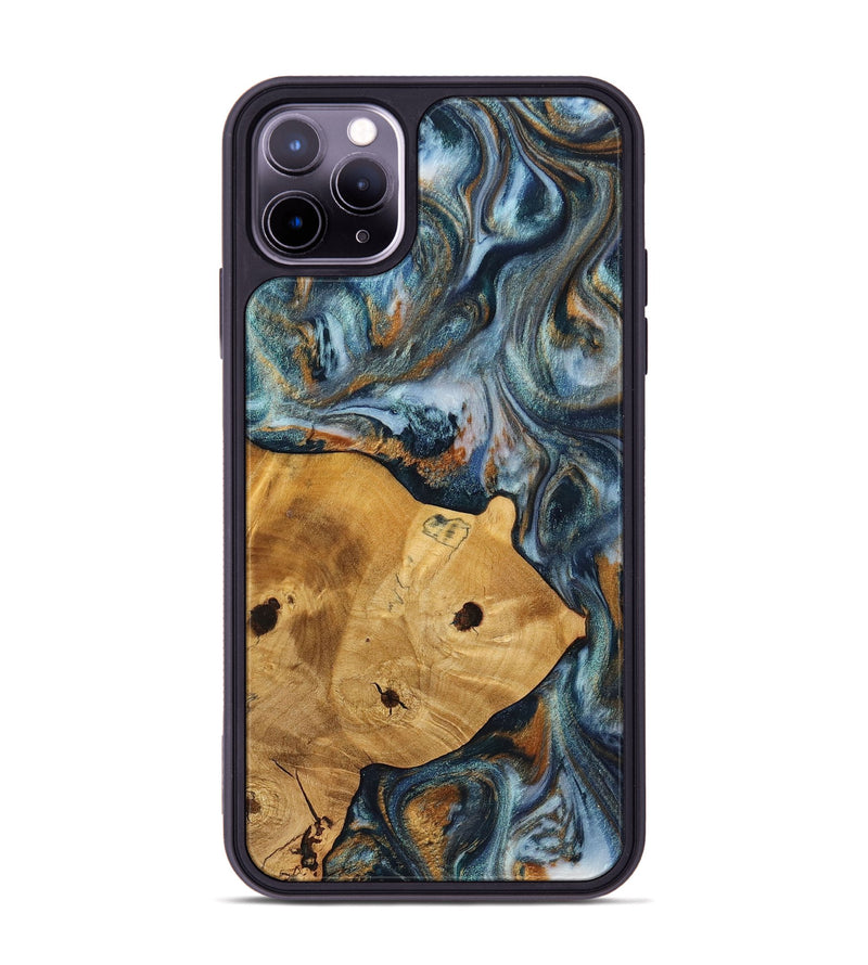 iPhone 11 Pro Max Wood+Resin Phone Case - Maude (Teal & Gold, 703639)