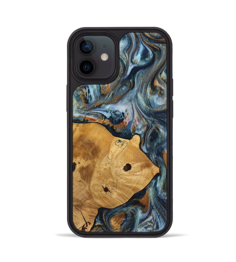 iPhone 12 Wood+Resin Phone Case - Maude (Teal & Gold, 703639)