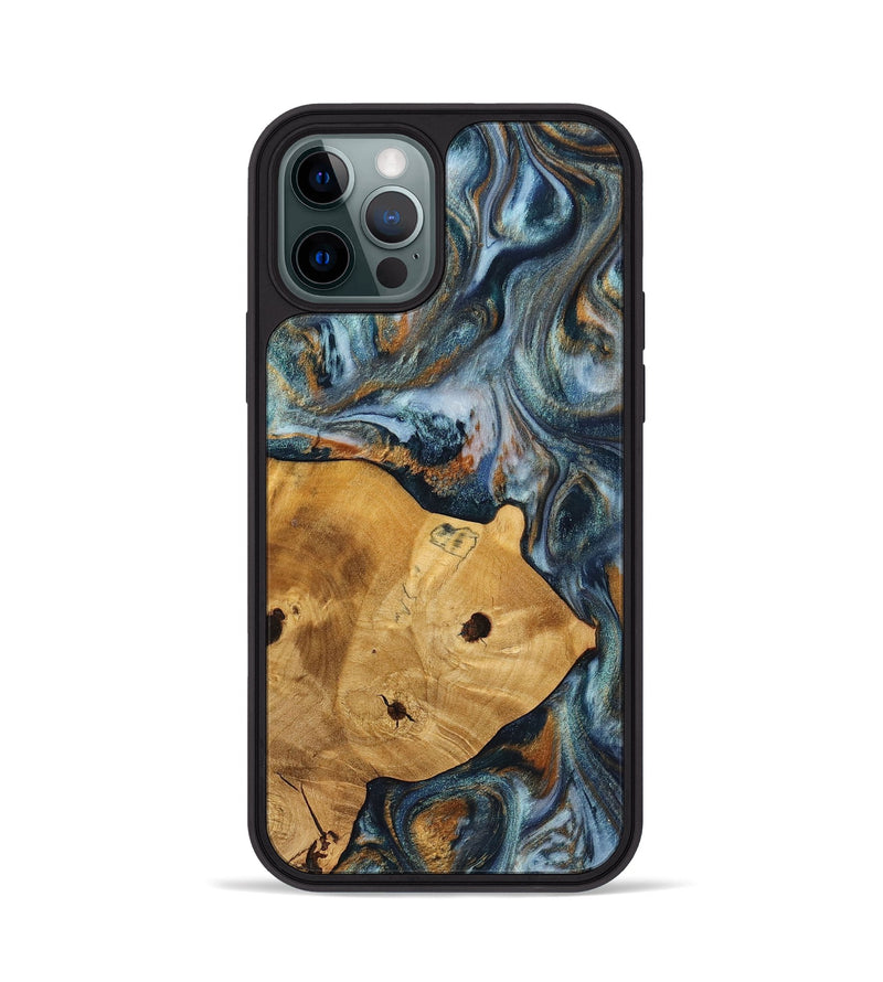 iPhone 12 Pro Wood+Resin Phone Case - Maude (Teal & Gold, 703639)