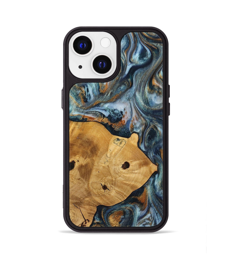 iPhone 13 Wood+Resin Phone Case - Maude (Teal & Gold, 703639)