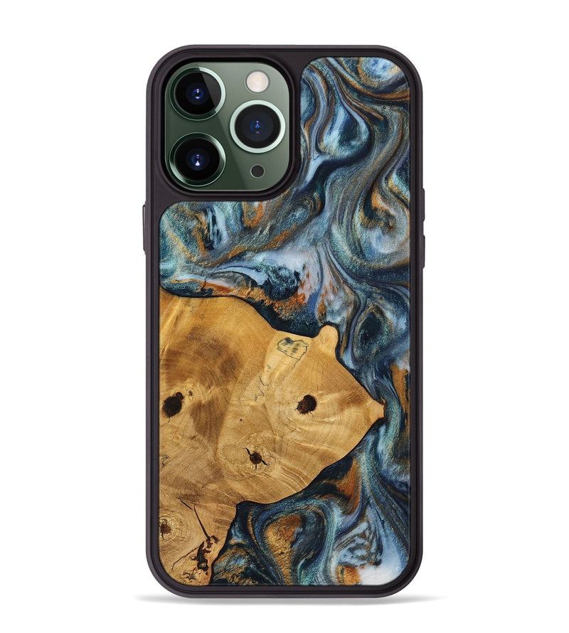 iPhone 13 Pro Max Wood+Resin Phone Case - Maude (Teal & Gold, 703639)