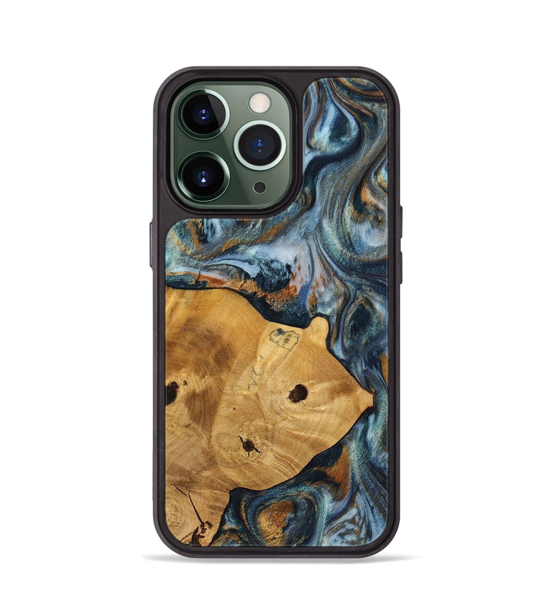 iPhone 13 Pro Wood+Resin Phone Case - Maude (Teal & Gold, 703639)
