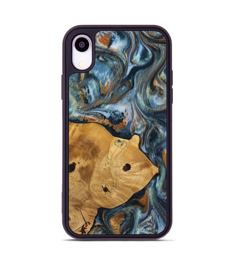 iPhone Xr Wood+Resin Phone Case - Maude (Teal & Gold, 703639)