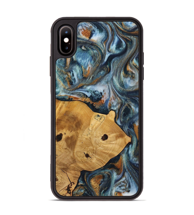 iPhone Xs Max Wood+Resin Phone Case - Maude (Teal & Gold, 703639)