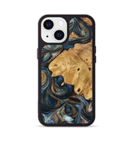 iPhone 13 Wood+Resin Phone Case - Ann (Teal & Gold, 703640)