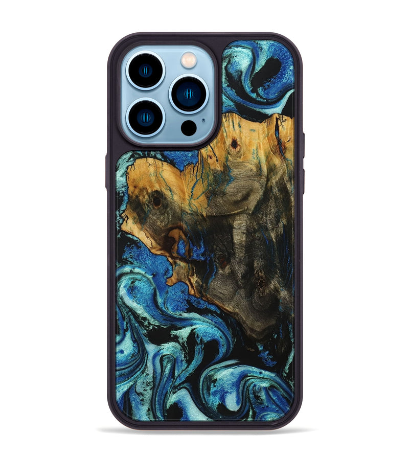 iPhone 14 Pro Max Wood+Resin Phone Case - Tristen (Blue, 703719)