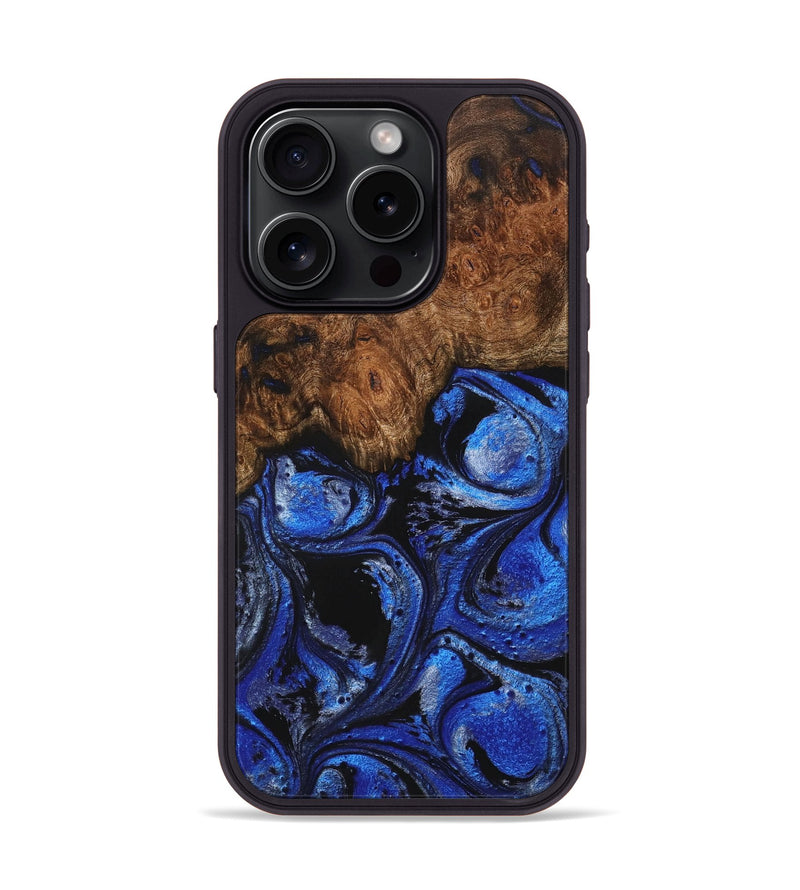 iPhone 15 Pro Wood+Resin Phone Case - Caitlin (Blue, 703724)