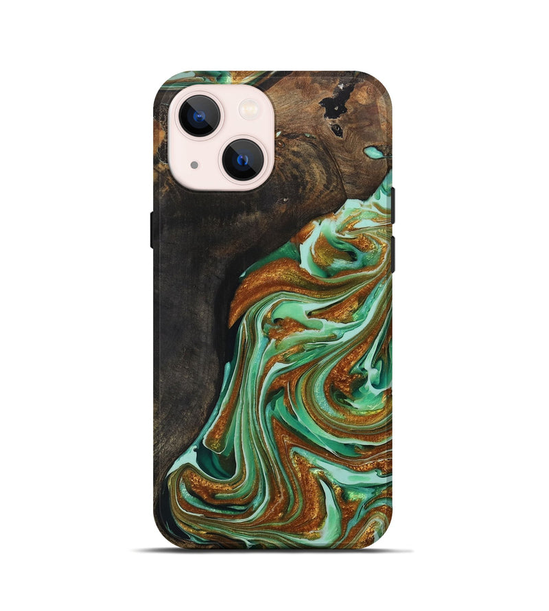iPhone 13 mini Wood+Resin Live Edge Phone Case - Blakely (Green, 703773)