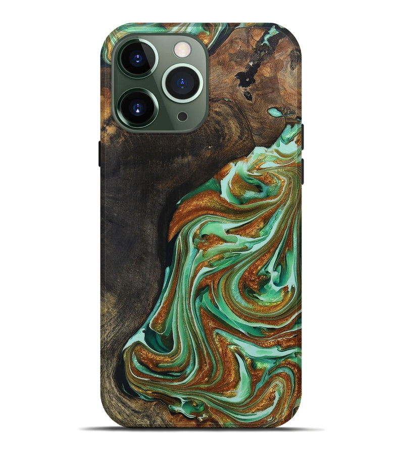 iPhone 13 Pro Max Wood+Resin Live Edge Phone Case - Blakely (Green, 703773)