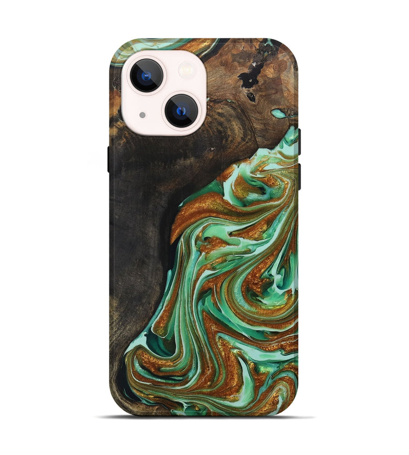 iPhone 14 Wood+Resin Live Edge Phone Case - Blakely (Green, 703773)