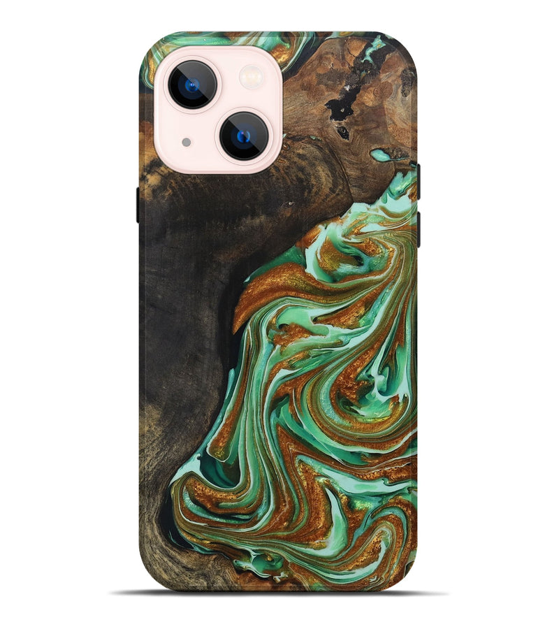 iPhone 14 Plus Wood+Resin Live Edge Phone Case - Blakely (Green, 703773)