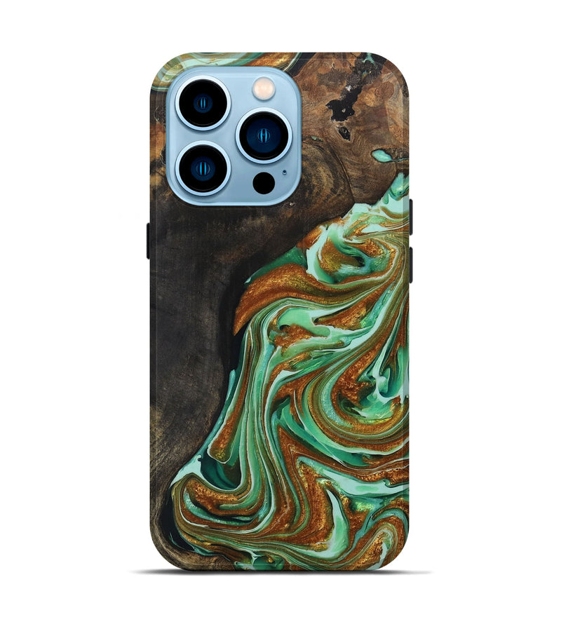 iPhone 14 Pro Wood+Resin Live Edge Phone Case - Blakely (Green, 703773)