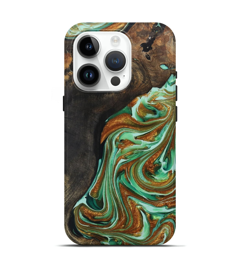 iPhone 15 Pro Wood+Resin Live Edge Phone Case - Blakely (Green, 703773)